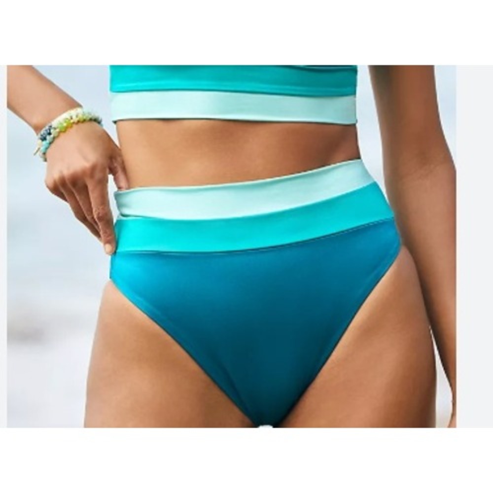Beach Riot Cosmo High Waisted Bikini Bottom Teal Green Colorblock‎ XS NEW